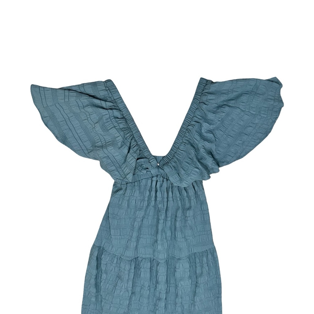 Hunter and Brown Blue V-neck Ruffle maxi dress XS - Picture 3 of 6
